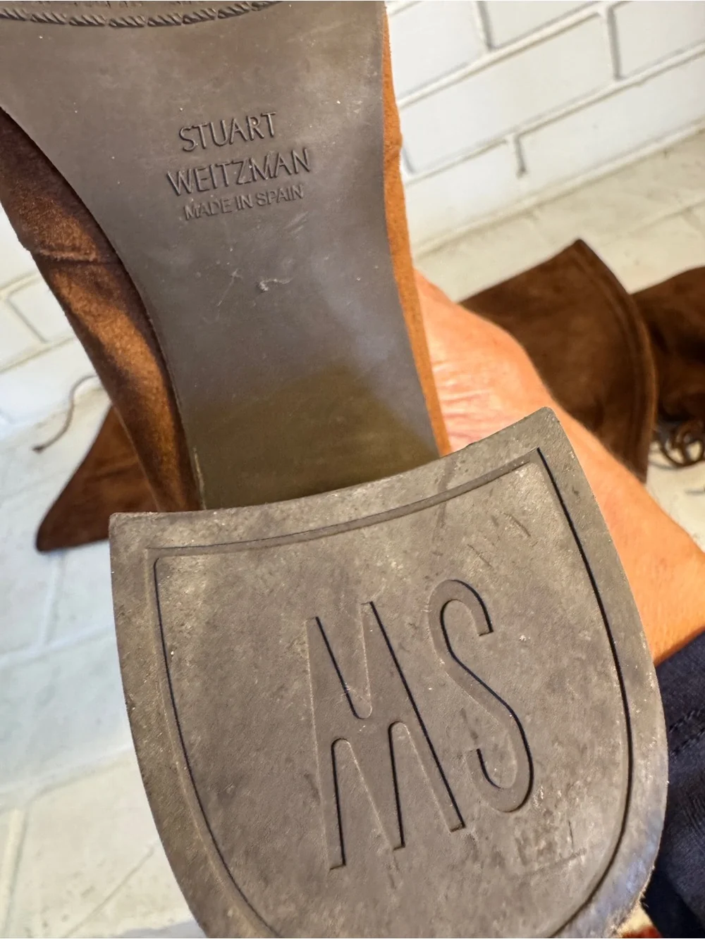 Stuart Weitzman Brown Suede Over-the-Knee Block Heel Boots – Size 9.5M
